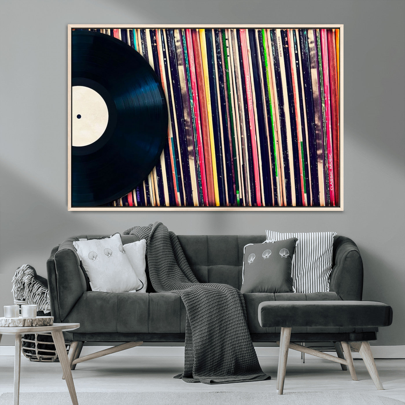 MGV-FC-36X24 - Vinyl Record and Album Collection Canvas Wall Art - Retro Music Decor for Living Room, Vintage Vinyl Lover’s Set