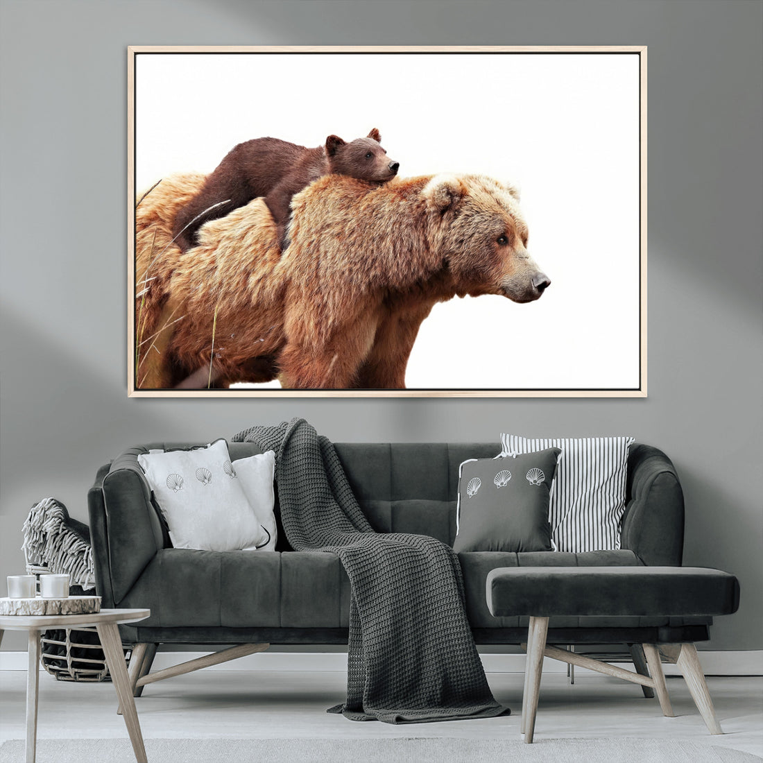 Mother and Baby Bear Canvas Wall Art | Adorable Wildlife Animal Print for Rustic Decor