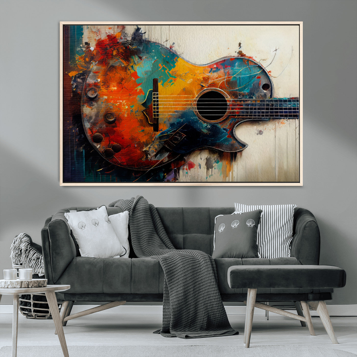 MGV-FC-36X24 - Abstract Guitar Wall Art Canvas | Vibrant Music-Inspired Art for Living Room or Studio | Colorful Music Decor Canvas Print
