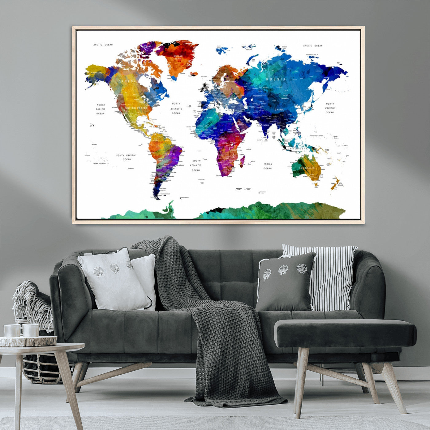 -Push Pin World Map Canvas Print – Framed Wall Art for Couples to Track Their Travels – Anniversary