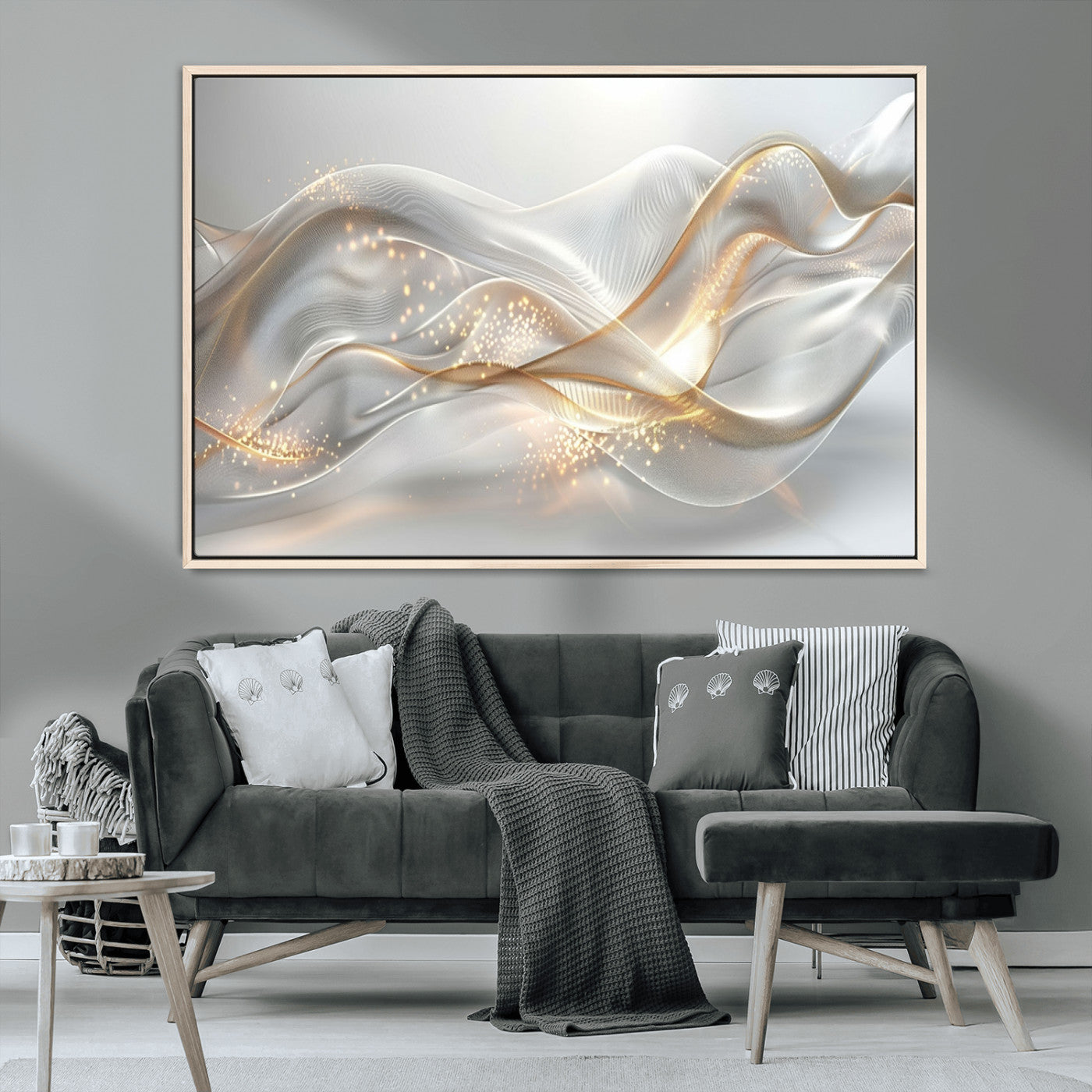 -Abstract art Grey and Gold Lines Wall Art