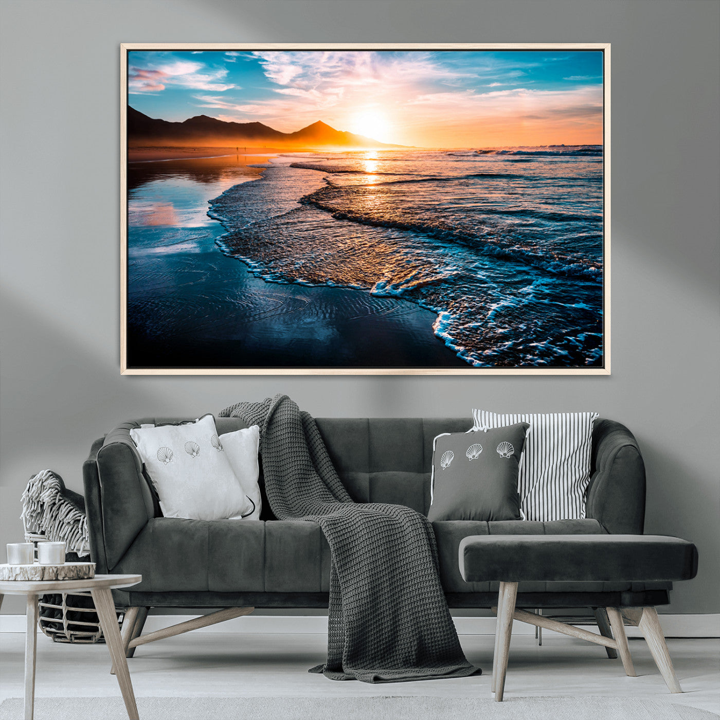 MGV-FC-36X24 - Beach Ocean Sunset on the Sea Wall Art Canvas, Beach Ocean Sunset Canvas Print