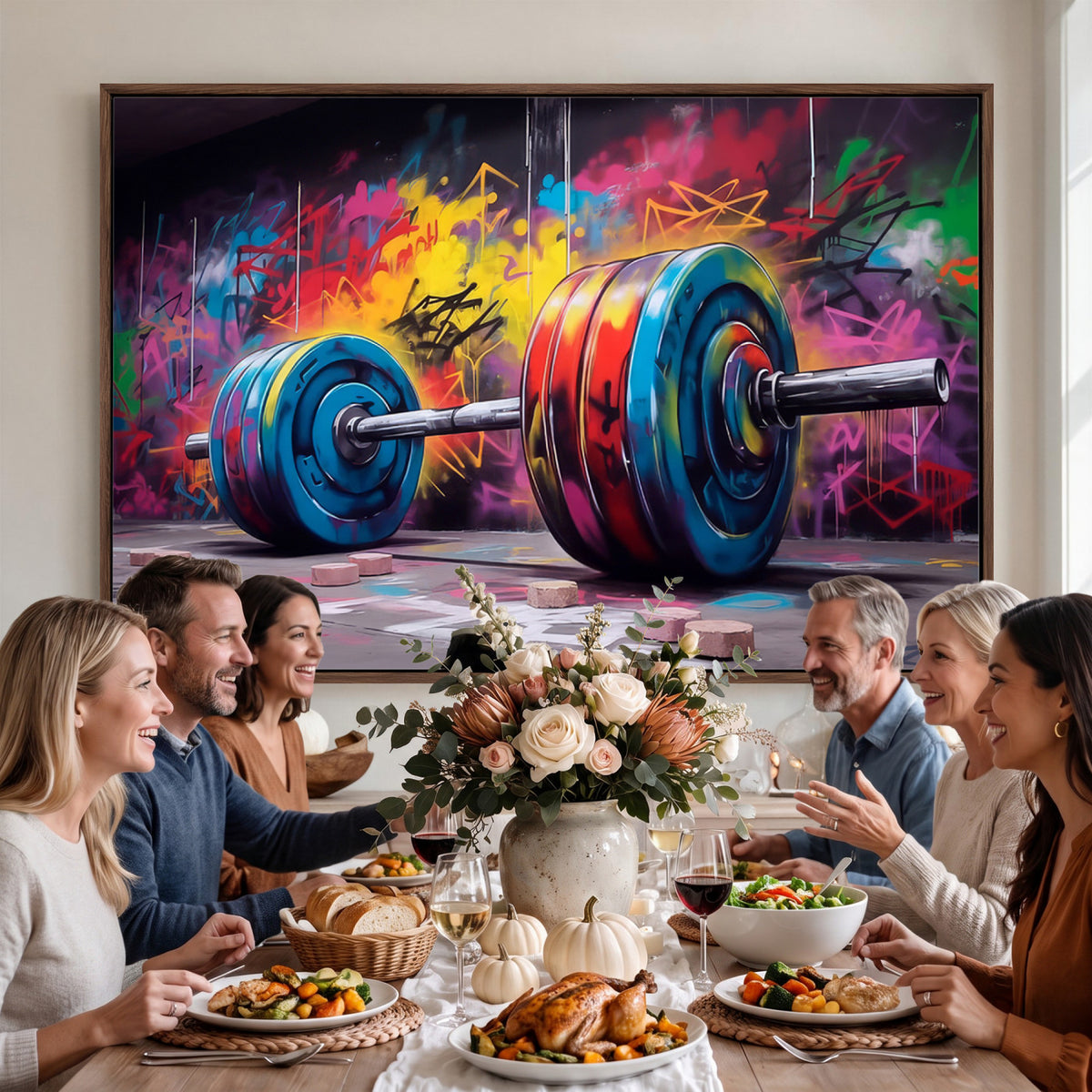 13549-MGV-CV-36X24 - Abstract Graffiti Barbell Canvas Wall Art | Urban Fitness Meets Bold Street Art