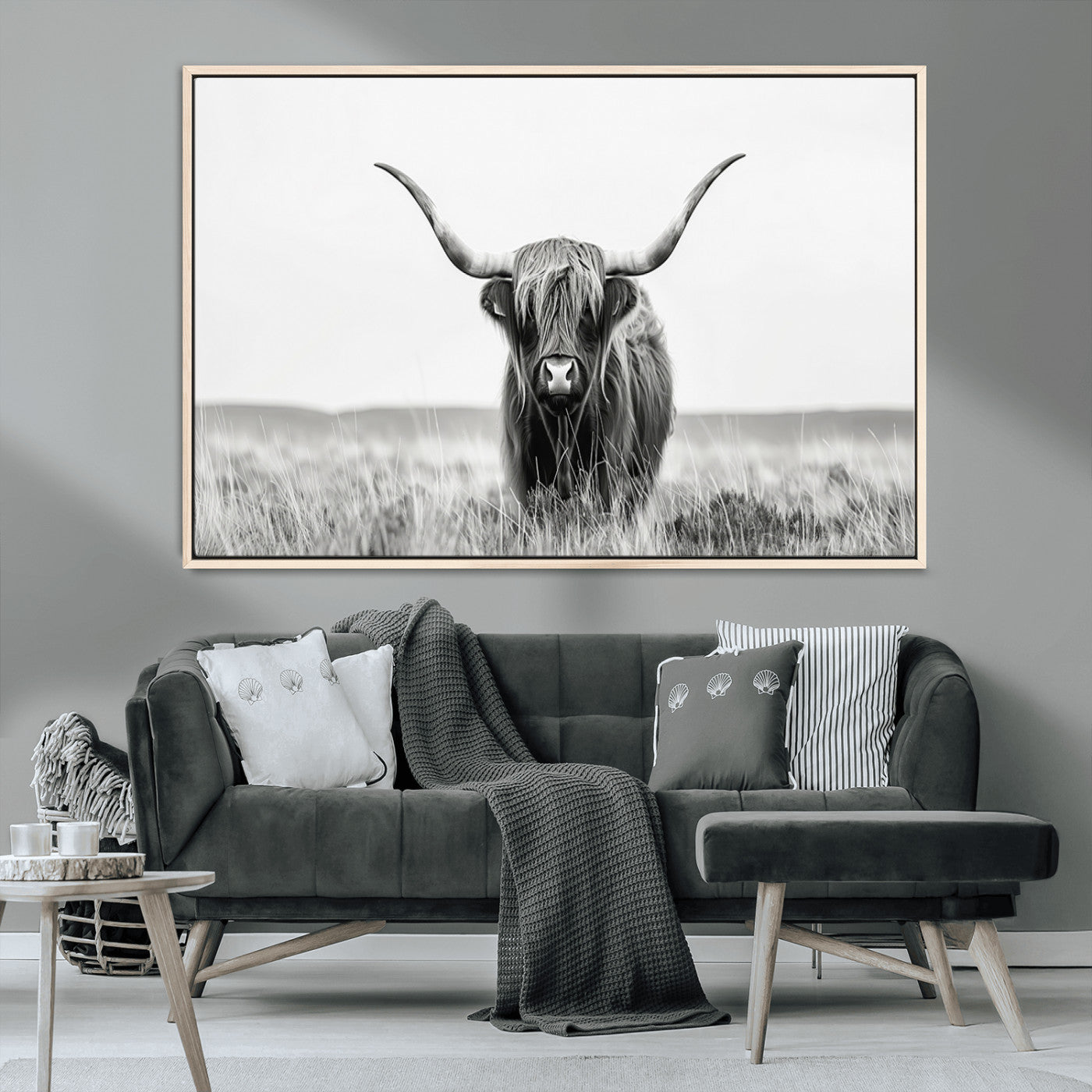 MGV-FC-36X24 - Highland Cow Canvas Wall Art – Majestic Beauty in Black and White