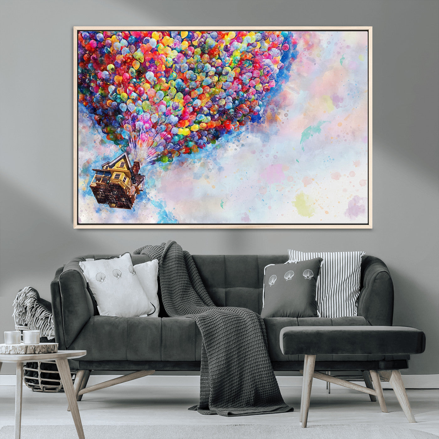 MGV-FC-36X24 - Don't Look Up Movie Canvas Wall Art - Vibrant Floating House and Balloons Scene, Tribute to Iconic
