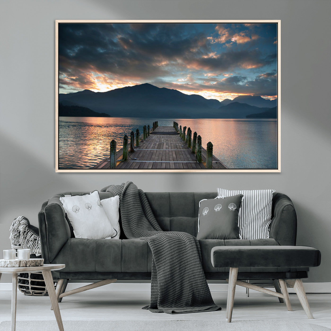 MGV-FC-36X24 - Mountain Lake Wood Pier Canvas Wall Art Nature Lake Print