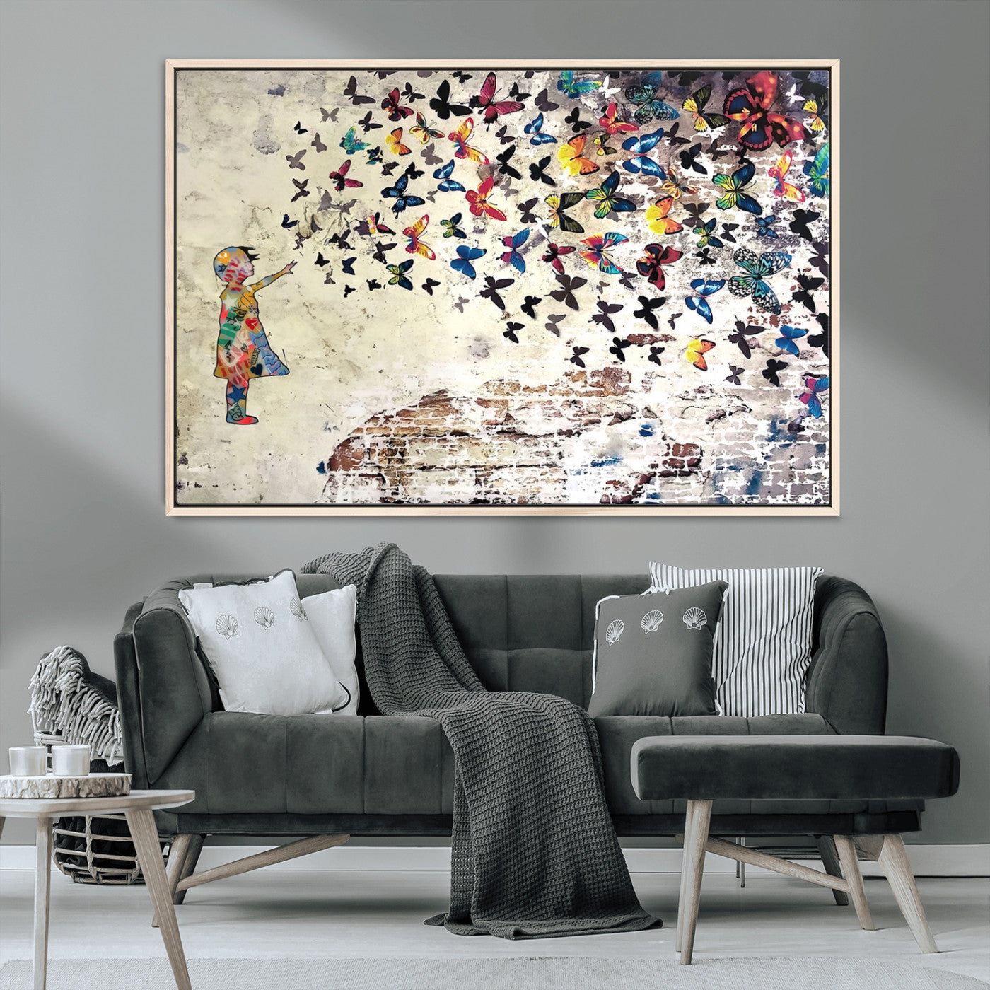 MGV-FC-36X24 - Banksy Wall Art - Banksy Girl Butterfly Graffiti Wall Art Canvas Print - Butterfly Girl and Freedom Flight - Vibrant Street Art Print