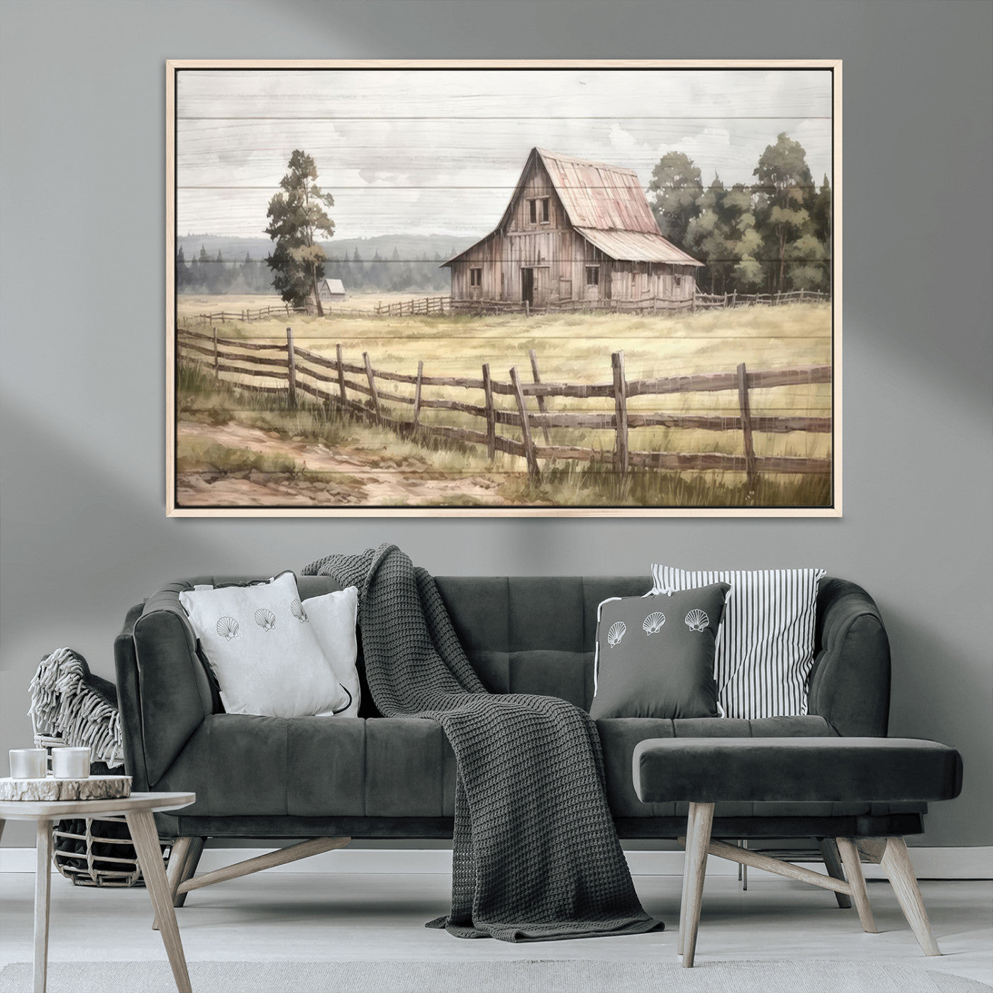 MGV-FC-36X24 - Rustic Farmhouse Barn Wall Art | 3-Panel Framed Gallery Wrap Giclee Canvas Print for Living Room, Farmhouse, or Office | Country Landscape Wall Art