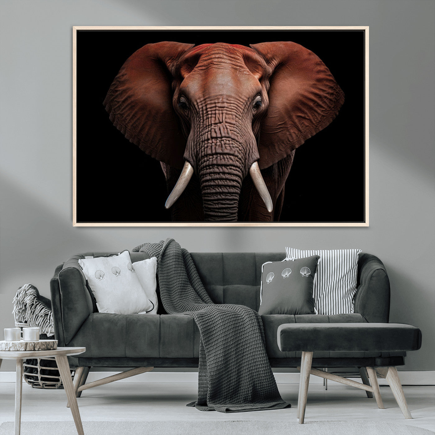 21941-MGV-FC-36X24_Natural-Wild Elephant Wall Art Canvas Print, Africa Savannah Wild Animal Wall Decor Print