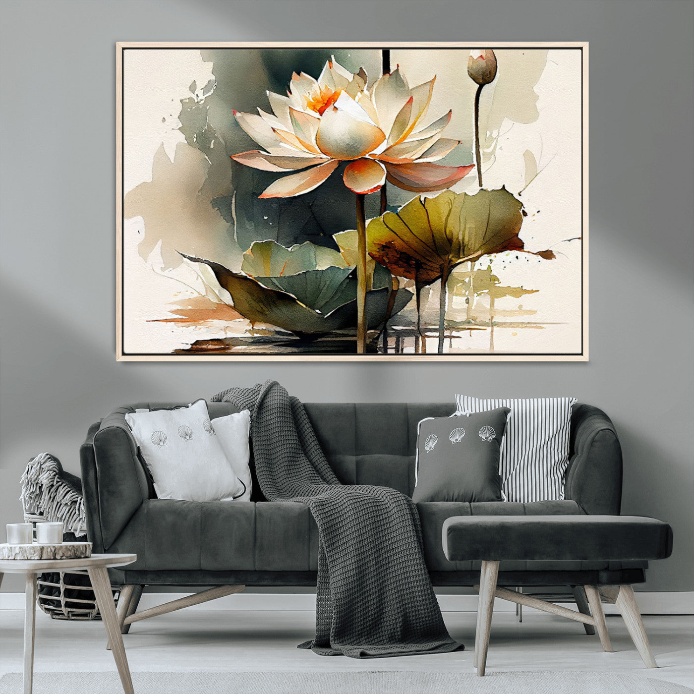 MGV-FC-36X24 - Lotus Flower Watercolor Canvas Print – A Symbol of Serenity and Growth, Captured in Soft Watercolors – Contemporary Wall Art for Tranquil Spaces