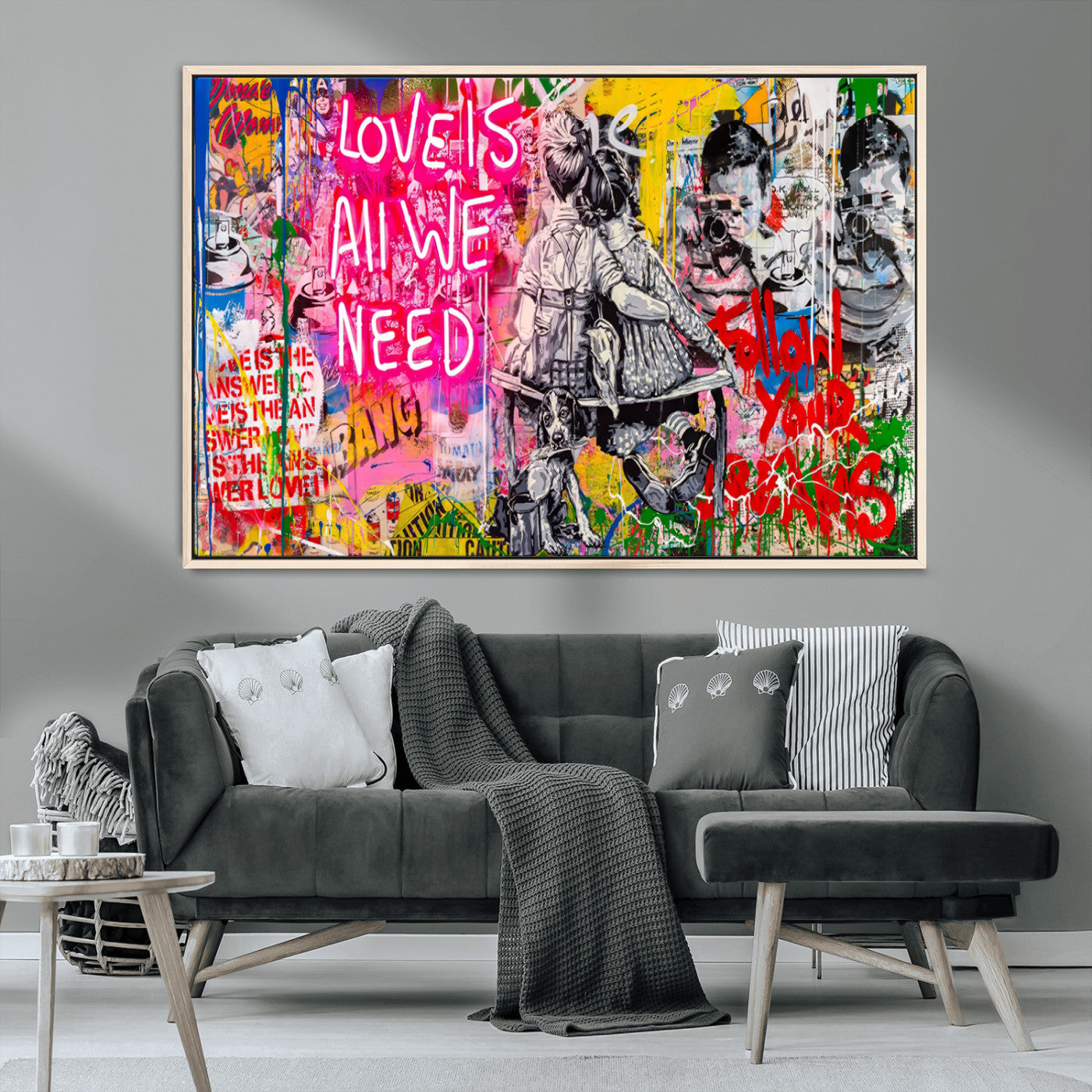 MGV-FC-36X24 - Follow Your Dreams & Love is All We Need Graffiti Street Art Triptych | 3-Panel Colorful Urban Wall Art for Living Room, Office, Loft Graffiti Wall Art Print