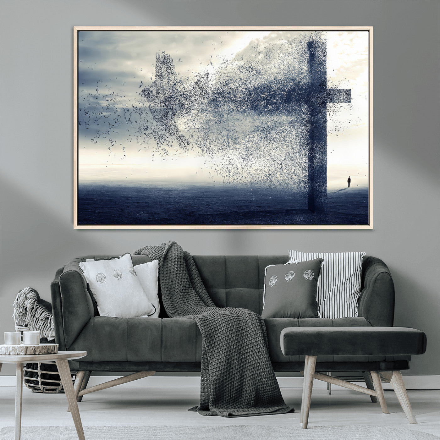 MGV-FC-36X24 - Jesus and the Fading Cross Wall Art Print – Symbol of Faith, Christian Wall Art Canvas Print, Framed and Ready to Hang