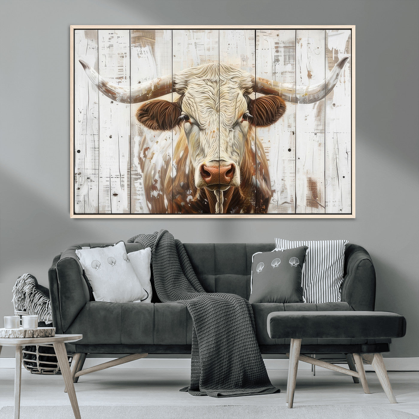 -Rustic Longhorn Bull Wall Art Canvas Set – Western-Inspired Farmhouse Décor - Ready to Hang