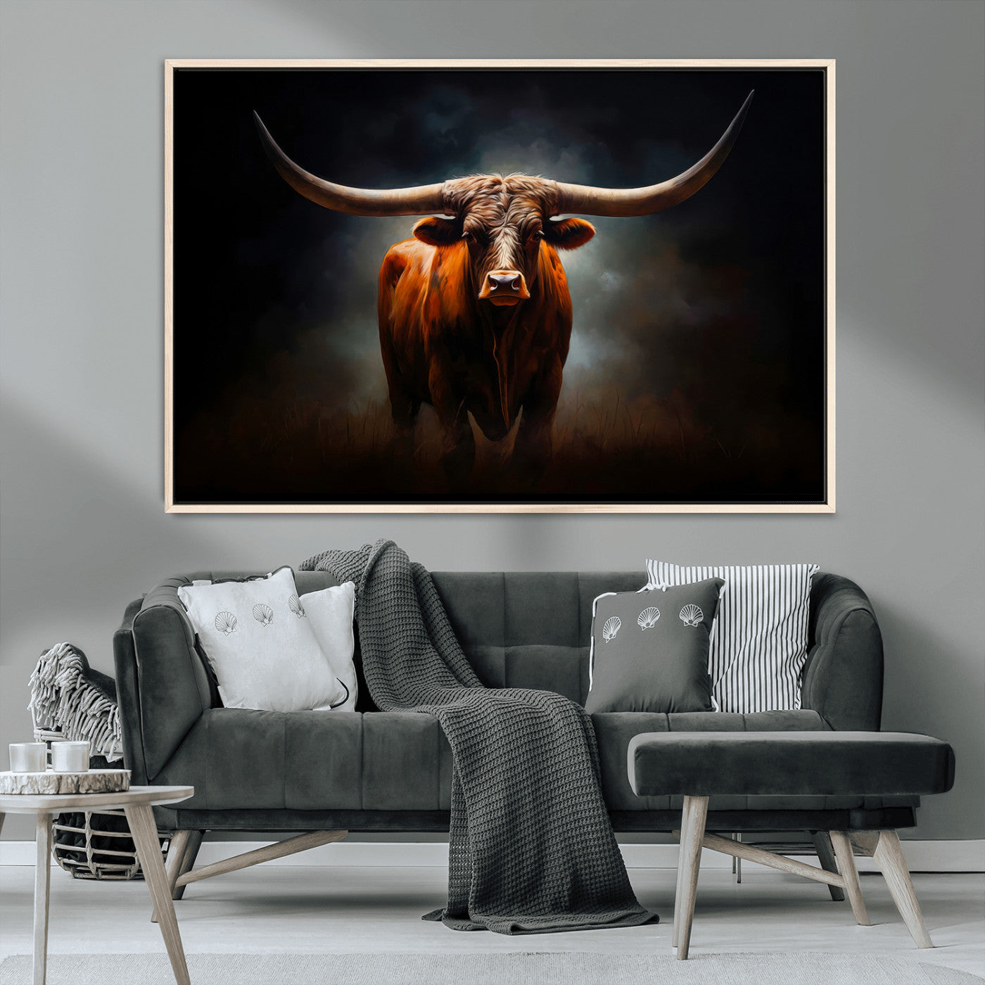 MGV-FC-36X24 - Abstract Texas Longhorn Wall Art Print | 3-Panel Large Texas Longhorn Canvas Print for Living Room, Office  Farmhouse Decor | Framed Longhorn Wall Art