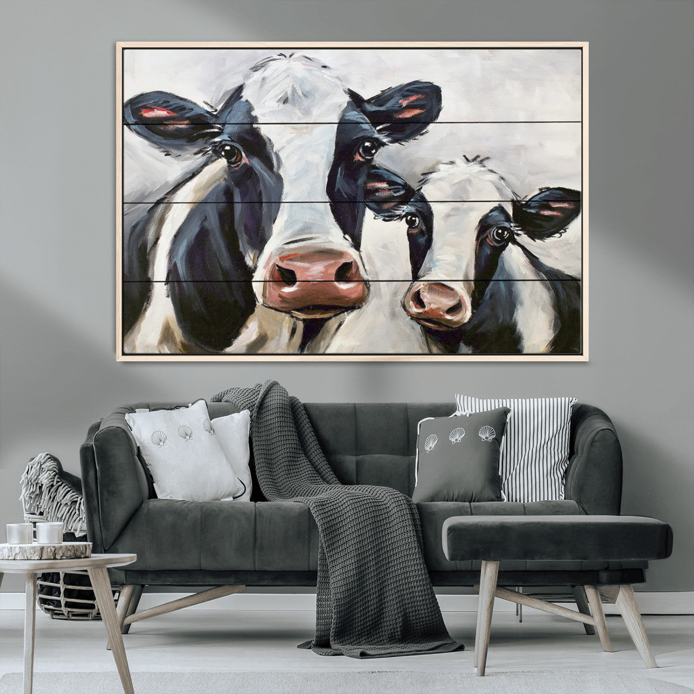 -Vintage Baby and Mom Cattle Wall Art Canvas Print