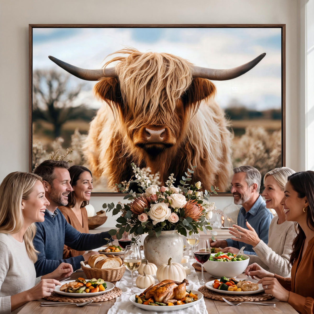 55903-_Poster-30x20 - Scottish Cow Longhorn Wall Art Canvas Print