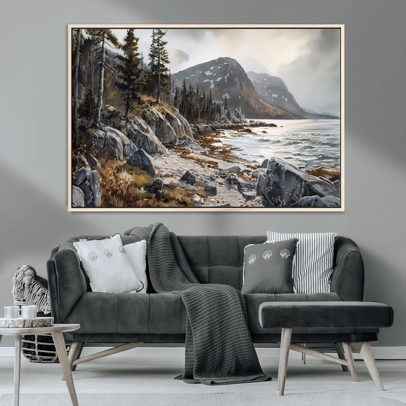 -Serene Coastal View of Acadia National Park - Stunning 3-Panel Wall Art Canvas Print, Framed, Ready