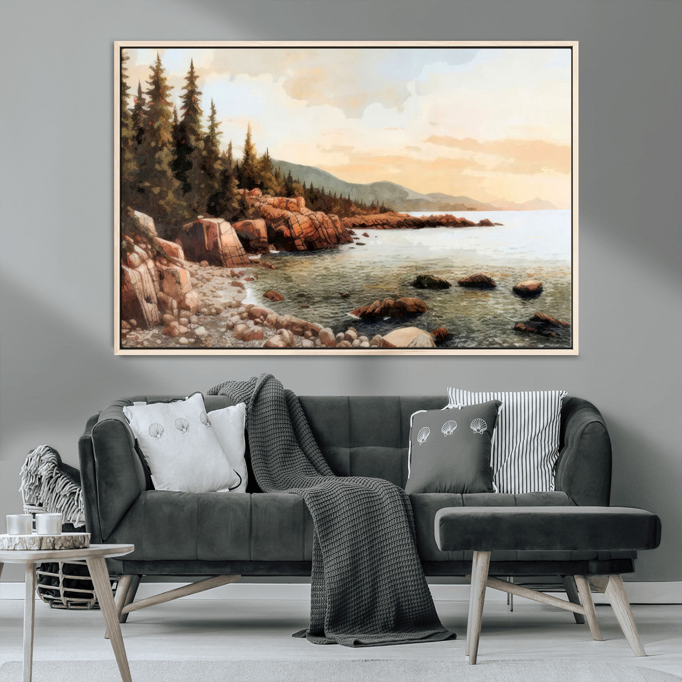 MGV-FC-36X24 - Serene Coastal View of Acadia National Park Wall Art - Stunning 3-Panel Wall Art Canvas Print, Framed, Ready to Hang