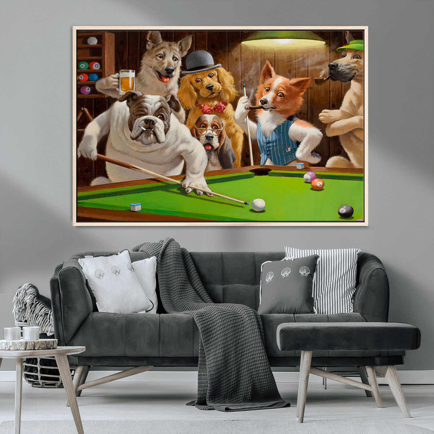MGV-FC-36X24 - Dogs Playing Pool Canvas Wall Art Funny Gifts Dog Print