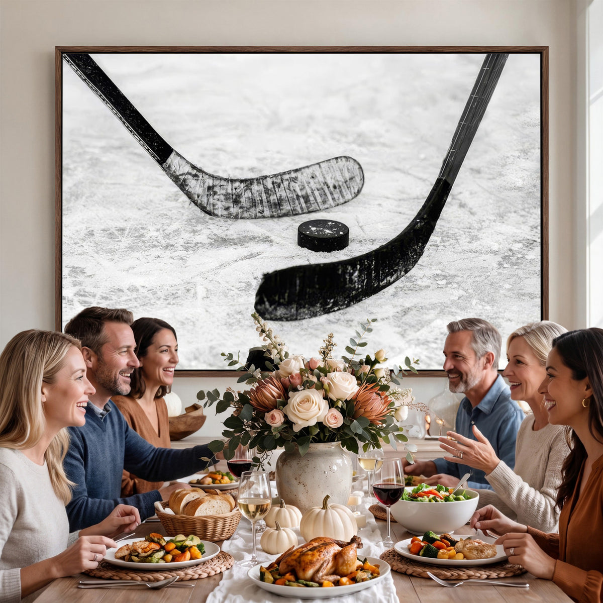 82900-MGV-CV-36X24 - Winter Ice Hockey Sport Canvas Wall Art Print, Hockey Wall Decor