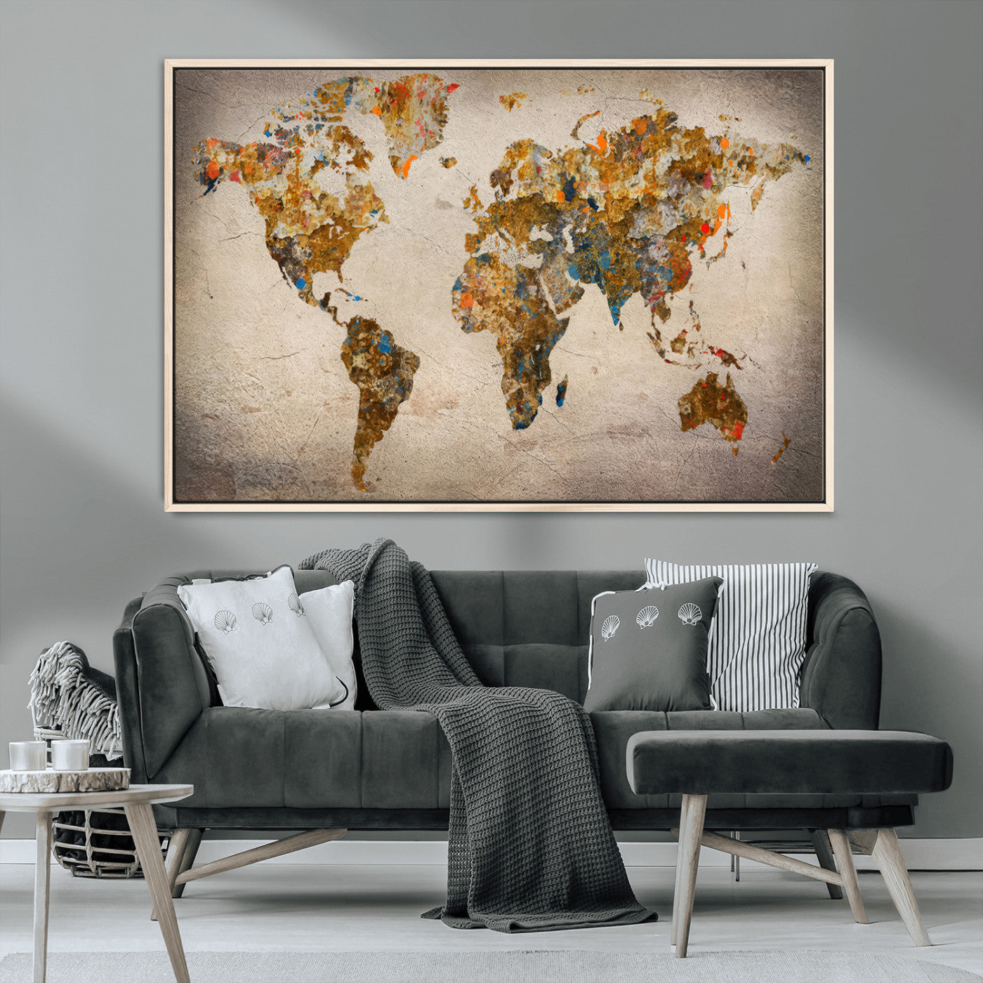 MGV-FC-36X24 - Push Pin World Map Canvas Print – Framed Wall Art for Couples to Track Their Travels – Anniversary