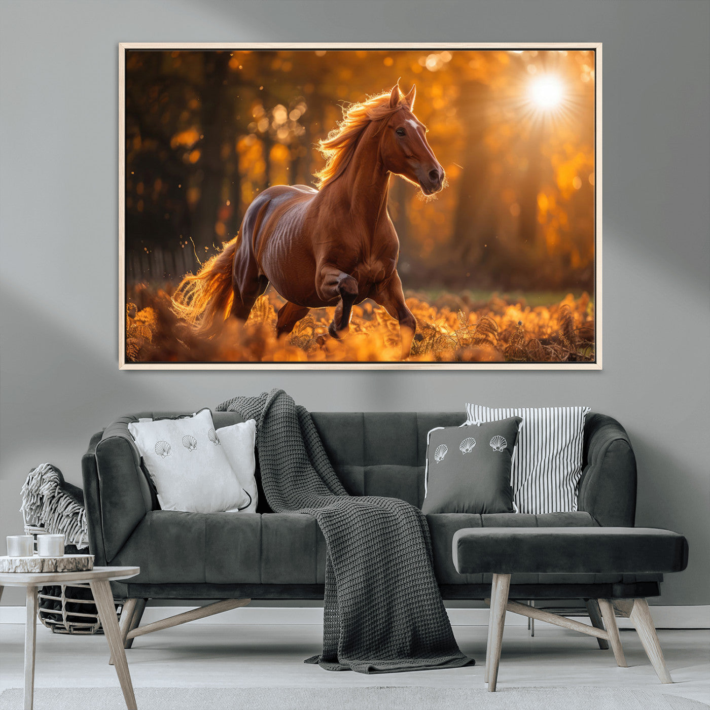 -Running Horse Sunset Forest Wall Art Canvas Print