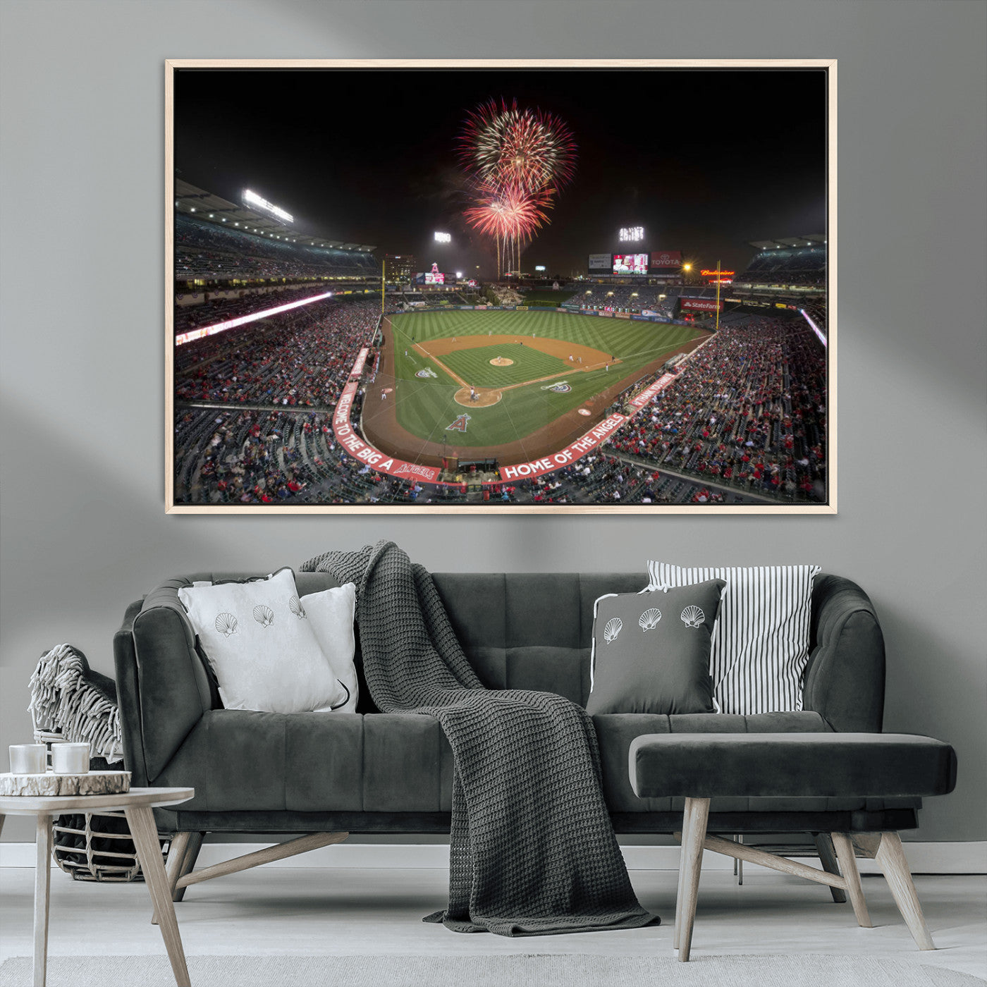 MGV-FC-36X24 - Fireworks at Angel Stadium – Los Angeles Angels Night Game Canvas Print, Framed, Ready to Hang