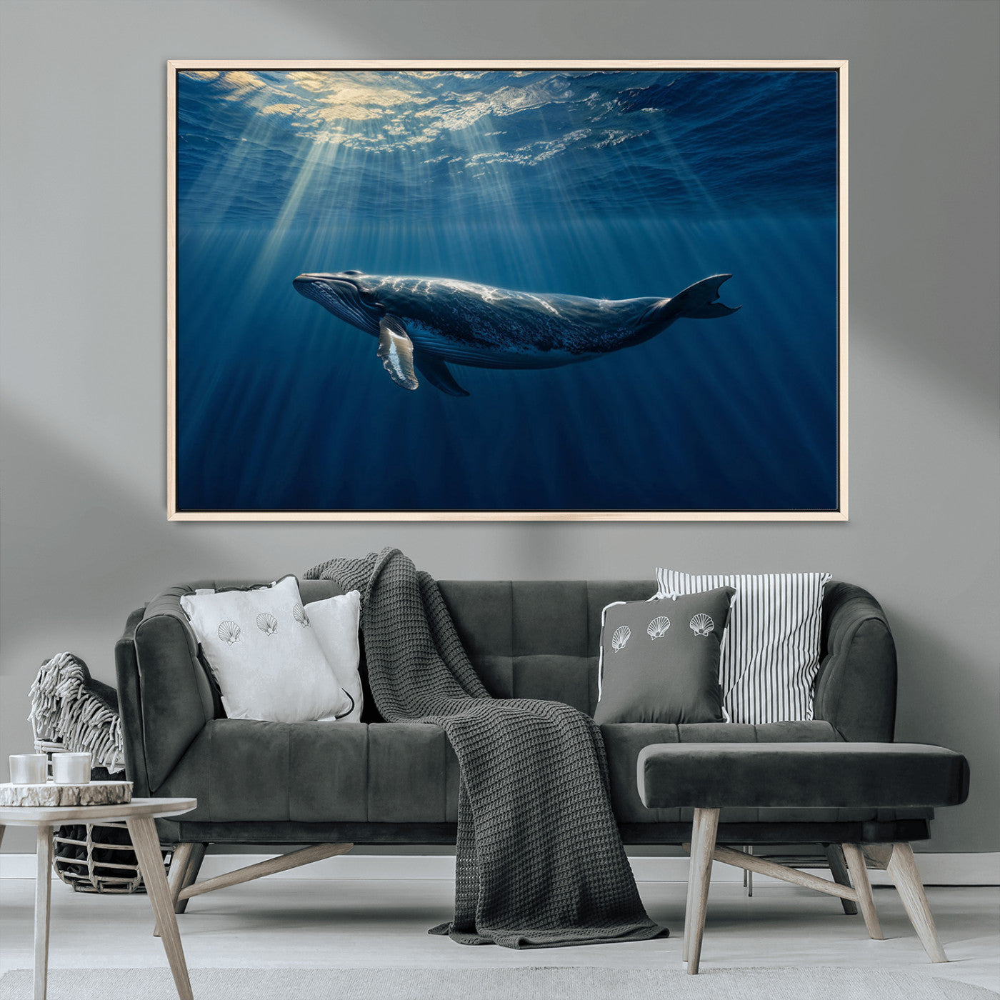 -Whale under Ocean Wall Art Canvas Print