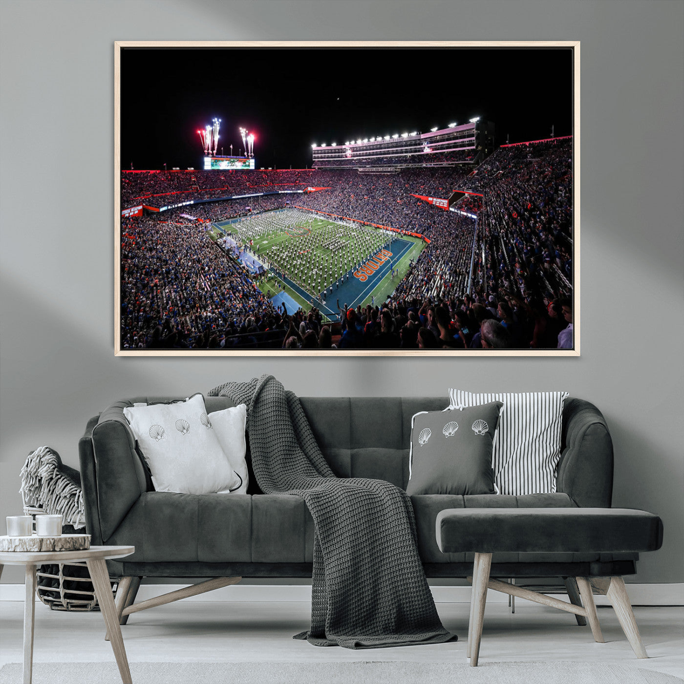 MGV-FC-36X24 - Ben Hill Griffin Stadium Night Game Triple Canvas Wall Art - Florida Gators Football Match