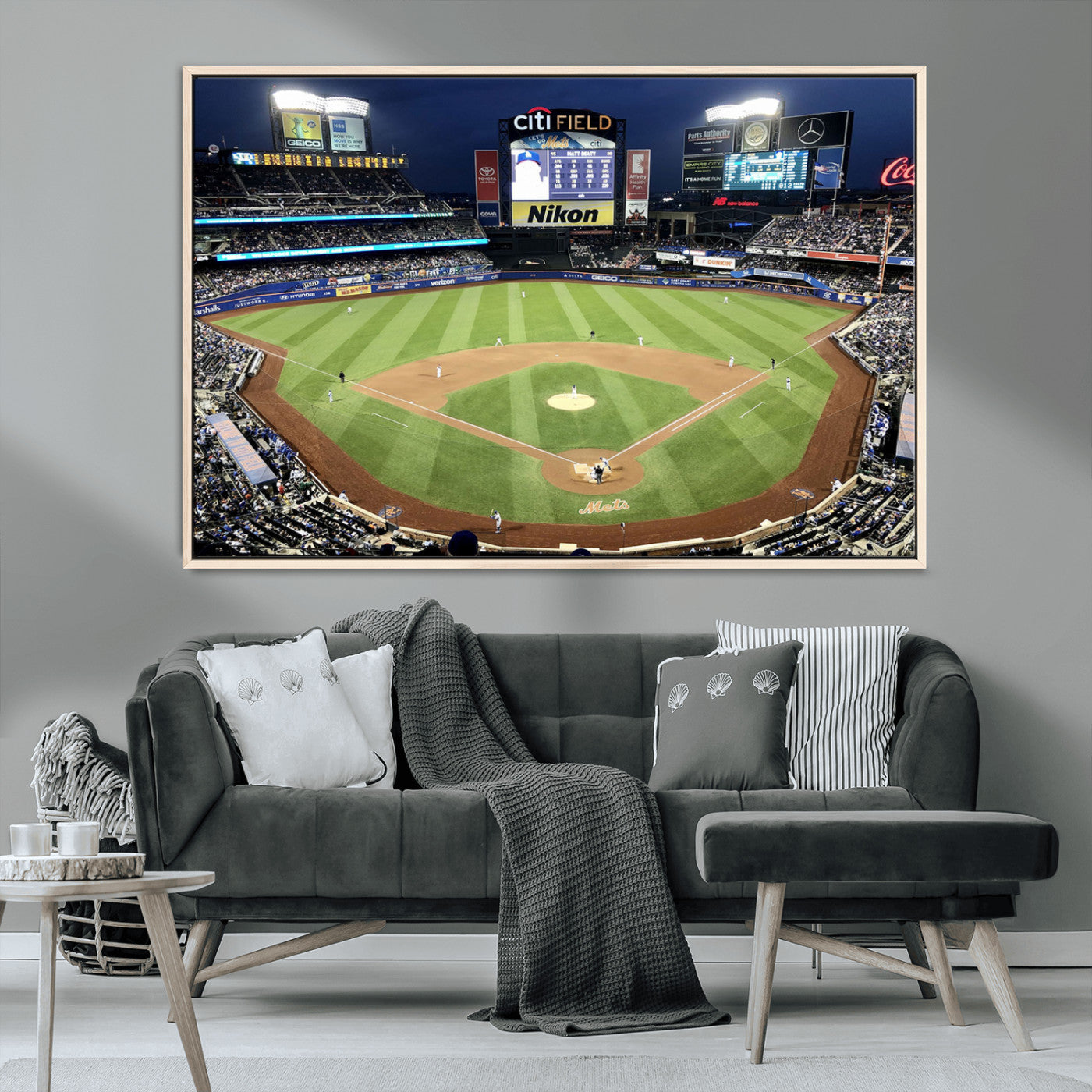 MGV-FC-36X24 - Citi Field Wall Art Print | 3-Panel New York Mets Baseball Stadium Canvas Print | Framed Sports Decor for Living Room, Man Cave, or Office Decor