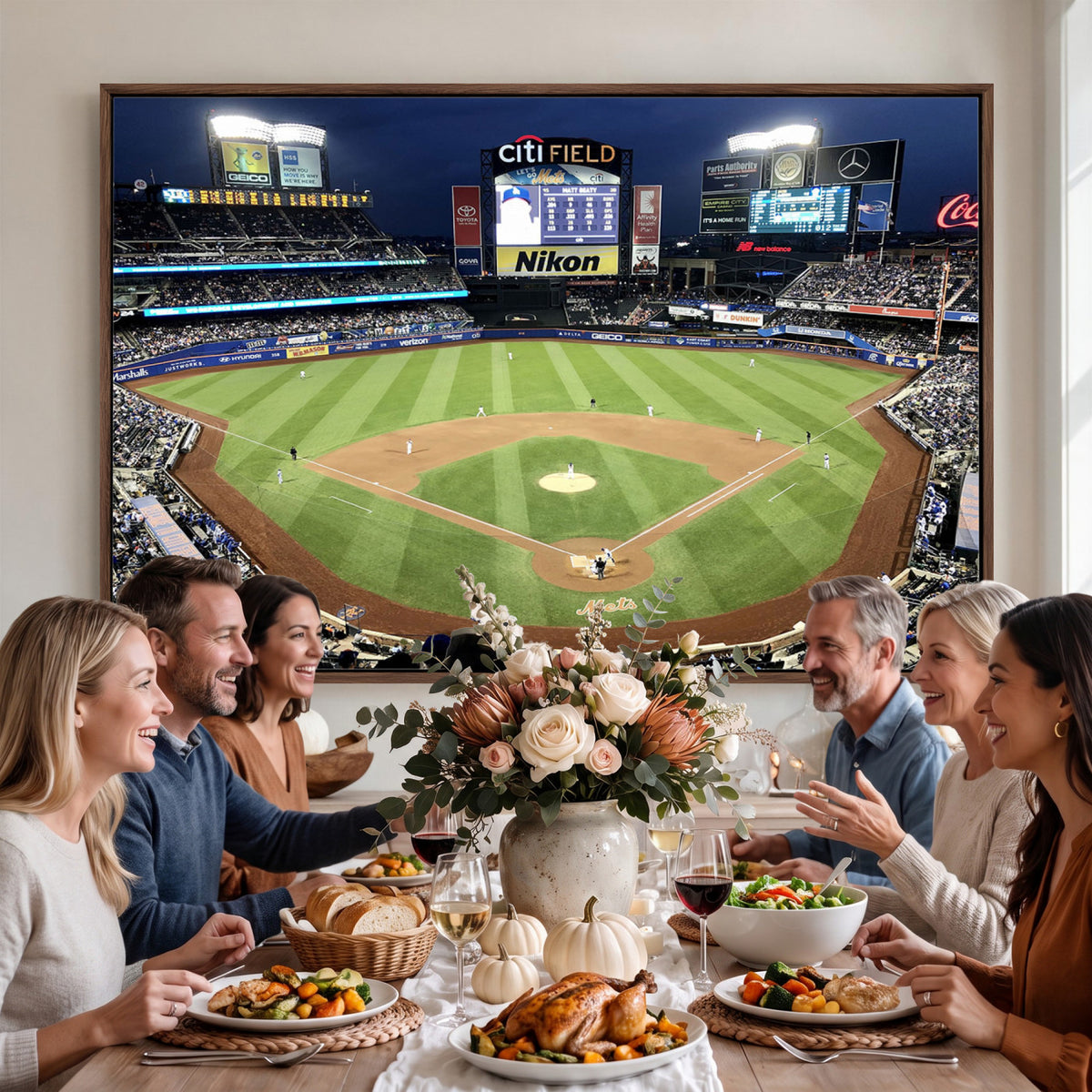 87666-MGV-CV-36X24 - Citi Field Wall Art Print | 3-Panel New York Mets Baseball Stadium Canvas Print | Framed Sports