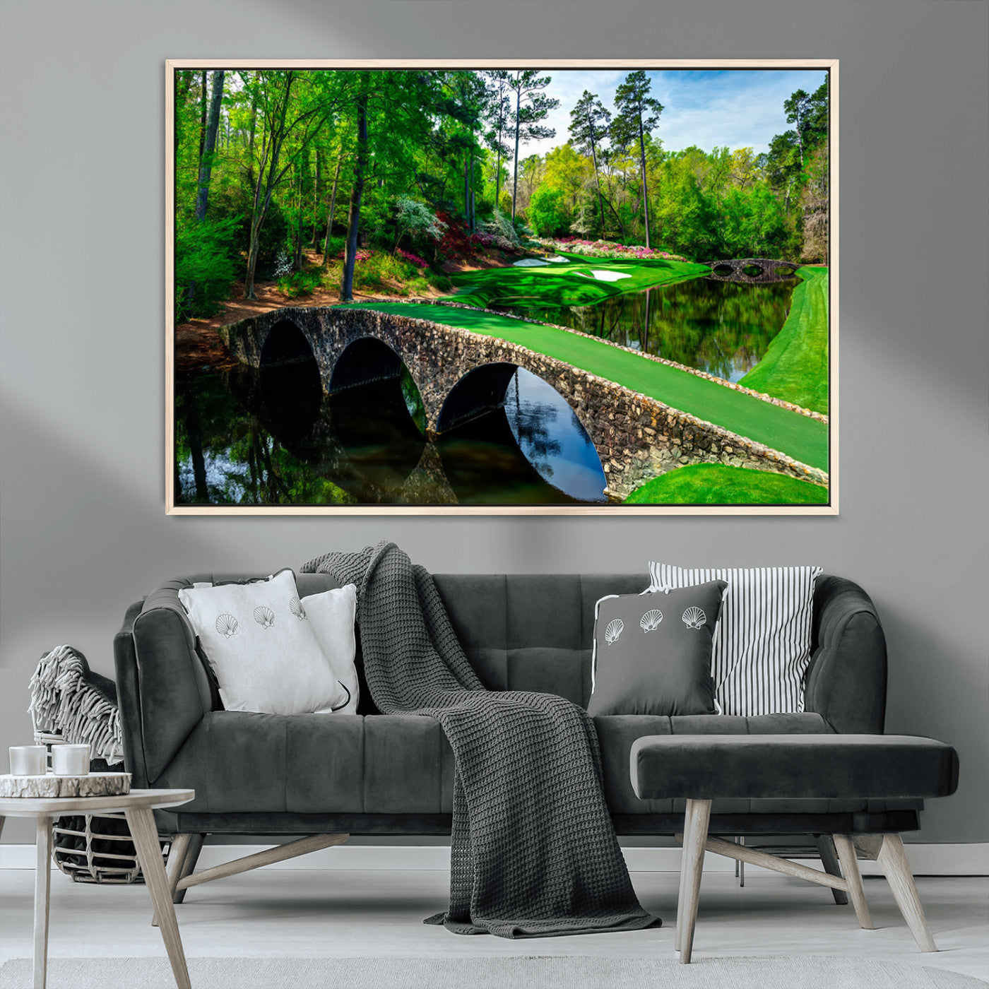 MGV-FC-36X24 - Augusta National Golf Club Wall Art - Panoramic Bridge & Lush Greenery – Premium Framed, Ready-to-Hang Triptych Canvas