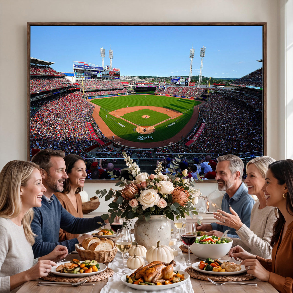 90998-MGV-CV-36X24 - Cincinnati Reds Baseball Canvas Print | Great American Ball Park Stadium Wall Art