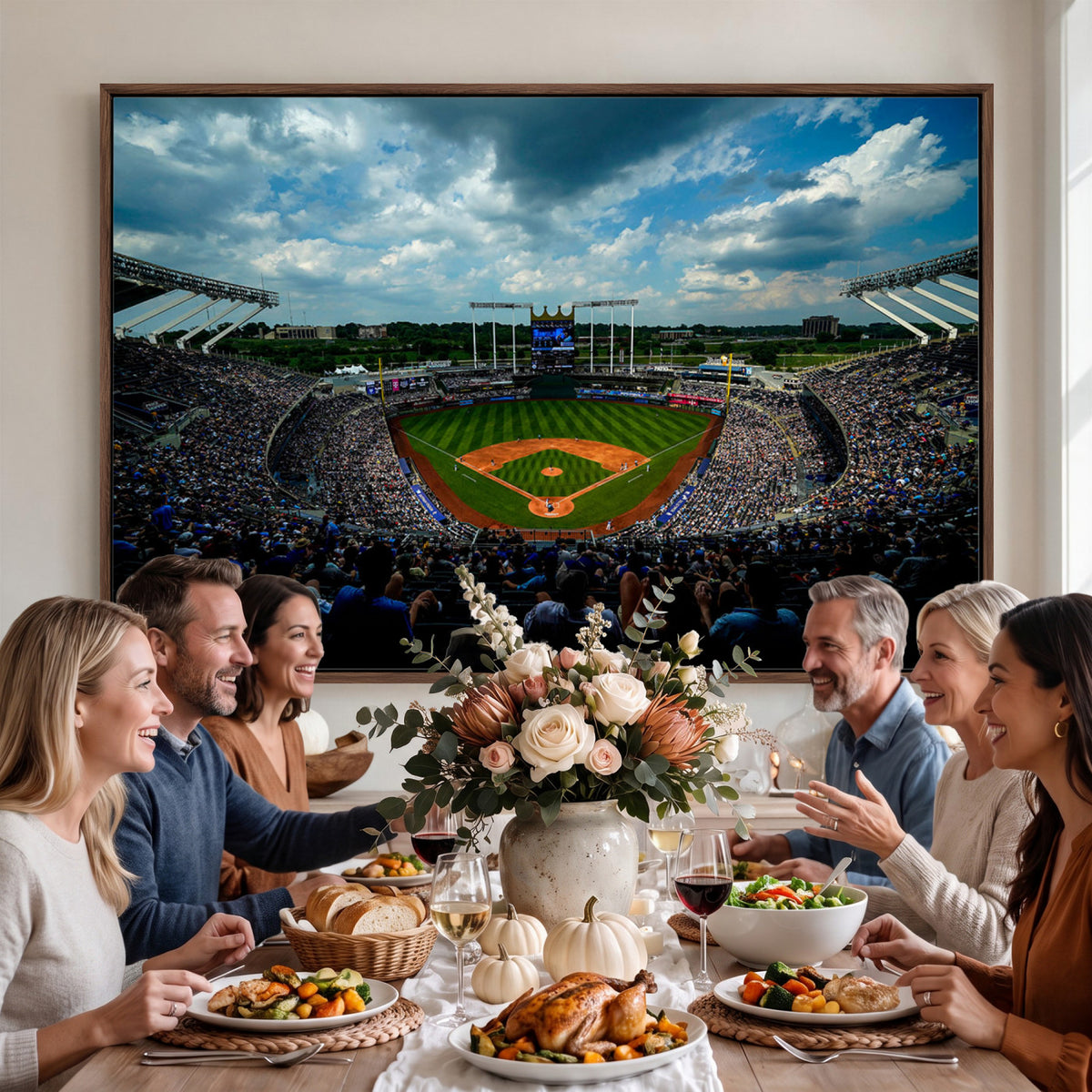 37127-MGV-CV-36X24 - 3-Panel Kauffman Stadium Wall Art Print | Large Kansas City Royals Baseball Canvas