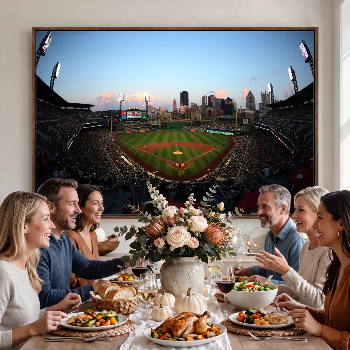 67670-MGV-CV-36X24 - PNC Park Evening Game Triple Canvas Wall Art | Pittsburgh Pirates MLB Stadium