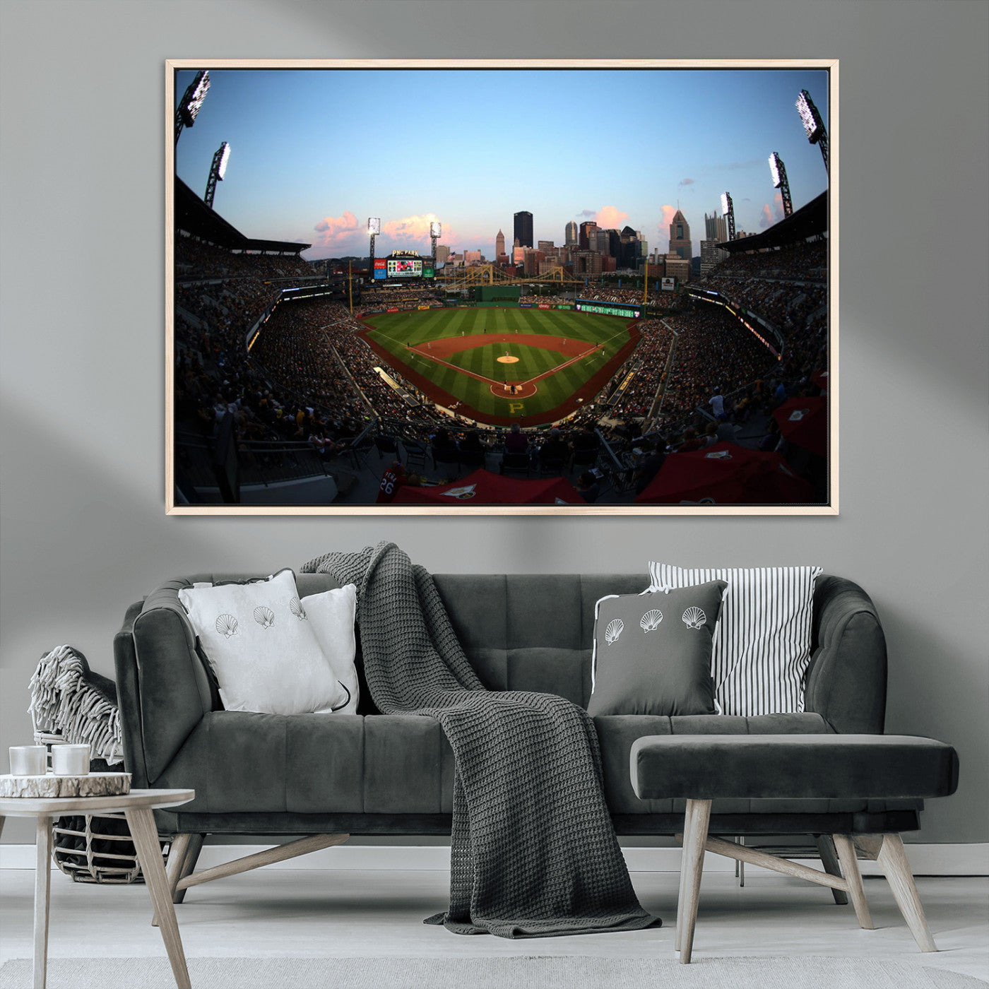 MGV-FC-36X24 - PNC Park Evening Game Triple Canvas Wall Art - Pittsburgh Pirates MLB Match - PNC Park Stadium Wall Art Canvas Print