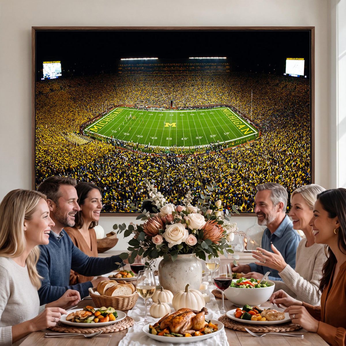 26166-MGV-CV-36X24 - Stadium in Michigan Wall Art Canvas Print, Framed American Football Stadium Art
