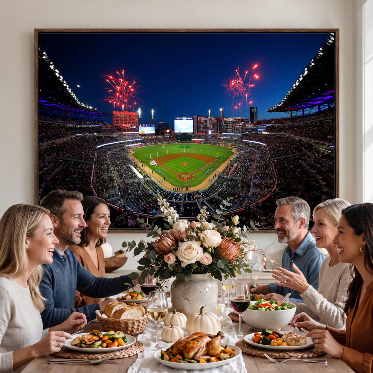 50582-MGV-CV-36X24 - Truist Park Atlanta Braves Baseball Stadium Wall Art Print | Large 3-Panel Canvas Print for Sports