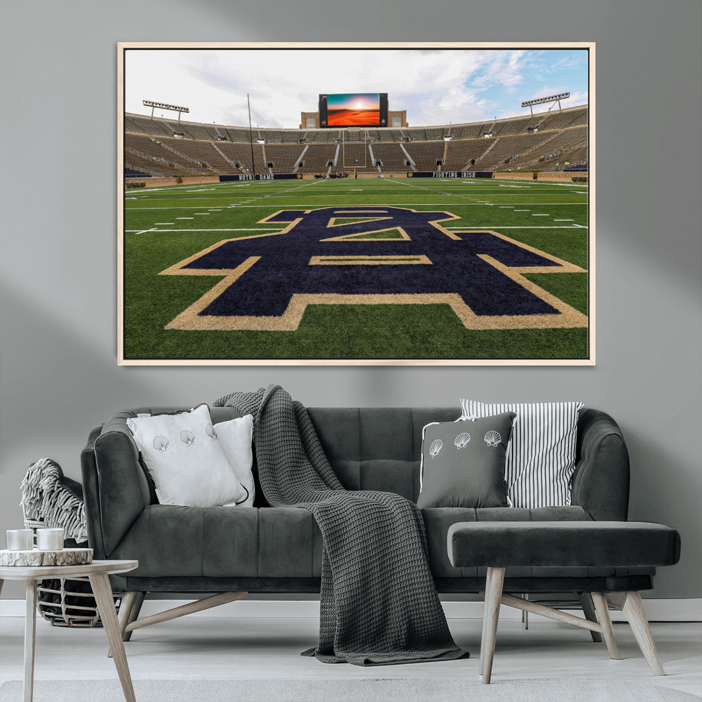 MGV-FC-36X24 - Notre Dame Stadium Giclee Canvas Print | Triptych Wall Art Featuring Iconic Notre Dame Football Field | Ready-to-Hang Sports Stadium Decor