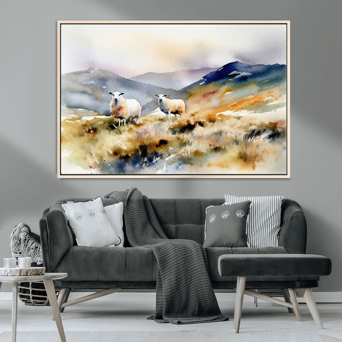 -Watercolor Sheep for Farmhouse Decor Wall Art Canvas Print, Mountain Wall Art Print