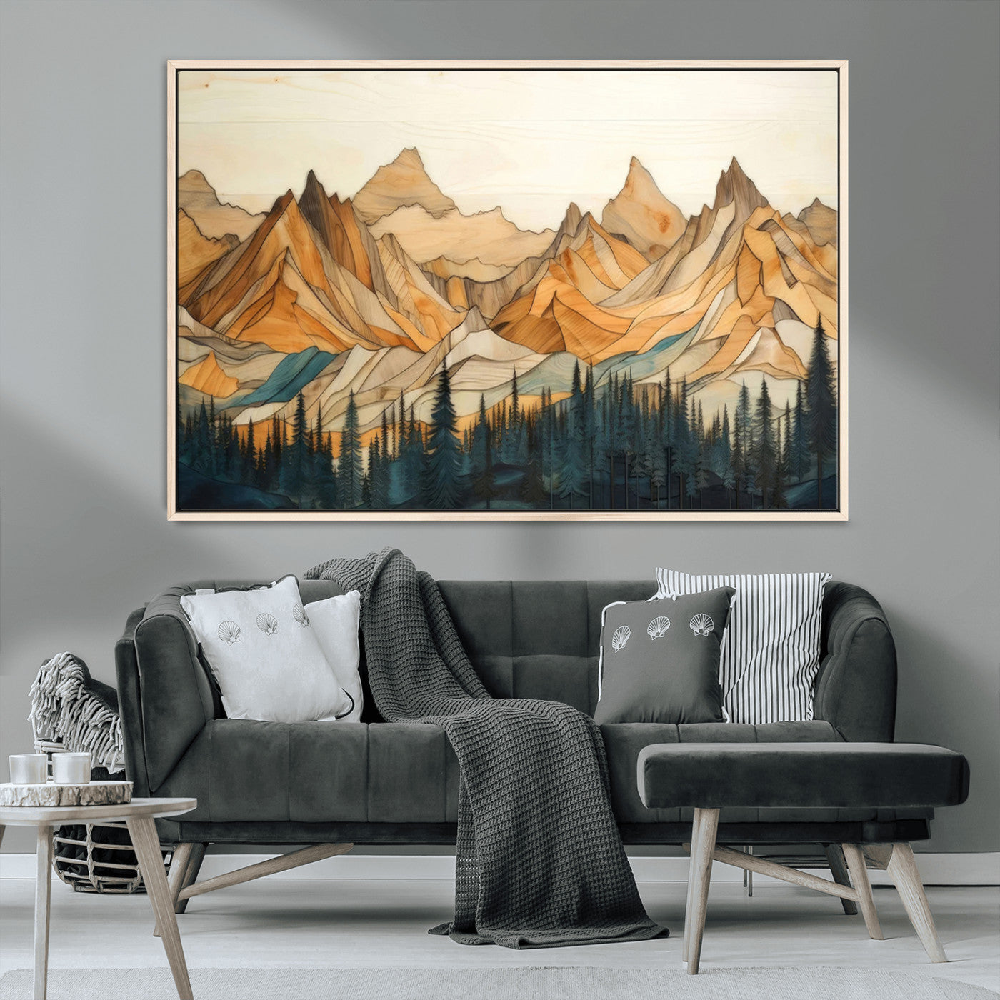 -Rustic Wood Mountain Wall Art Print | Triptych Giclee Print Featuring Handcrafted Forest and
