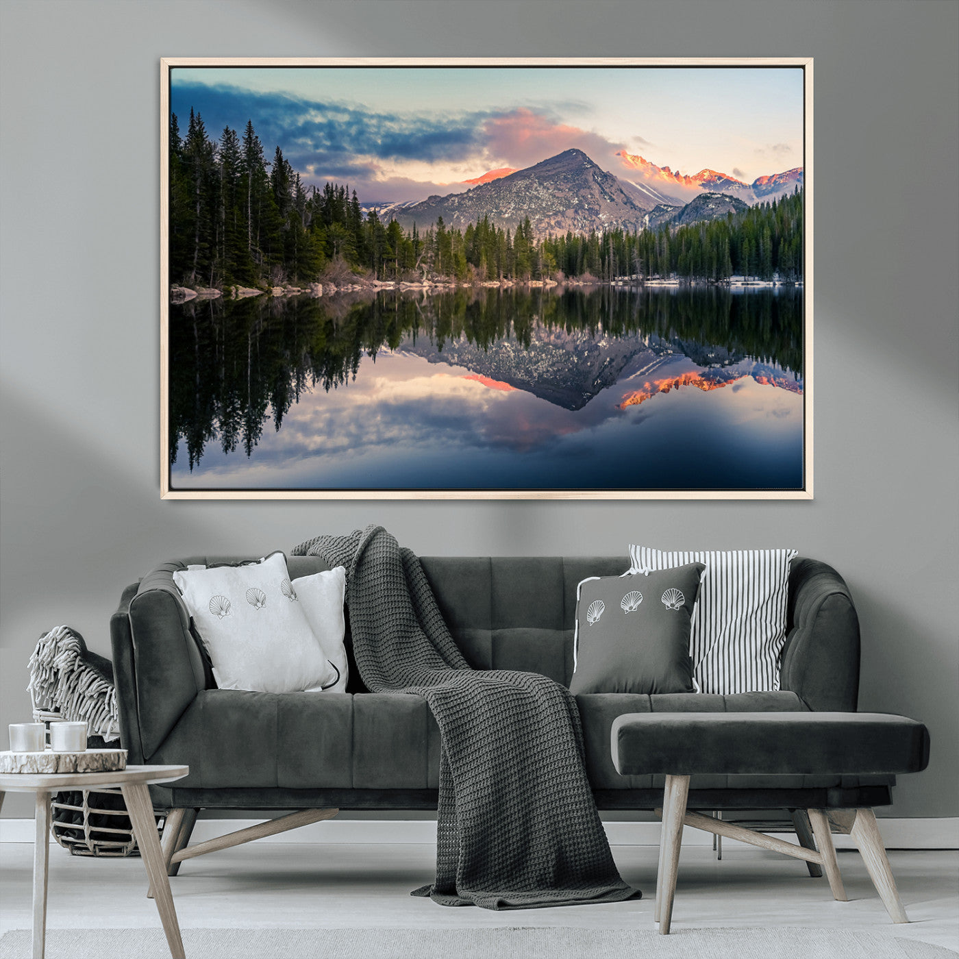 -Bear Lake Reflection at Rocky Mountain National Park Wall Art Canvas Print, Scenic Mountain