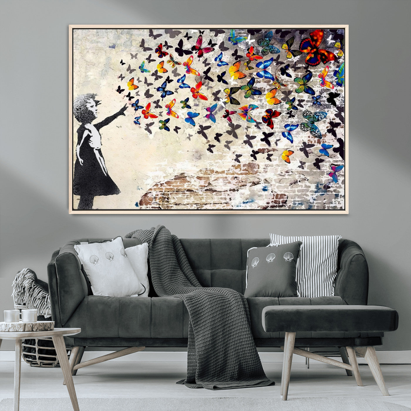 MGV-FC-36X24 - Banksy Graffiti Wall Art Canvas Print: Girl Releasing Vibrant Butterflies – Ready to Hang