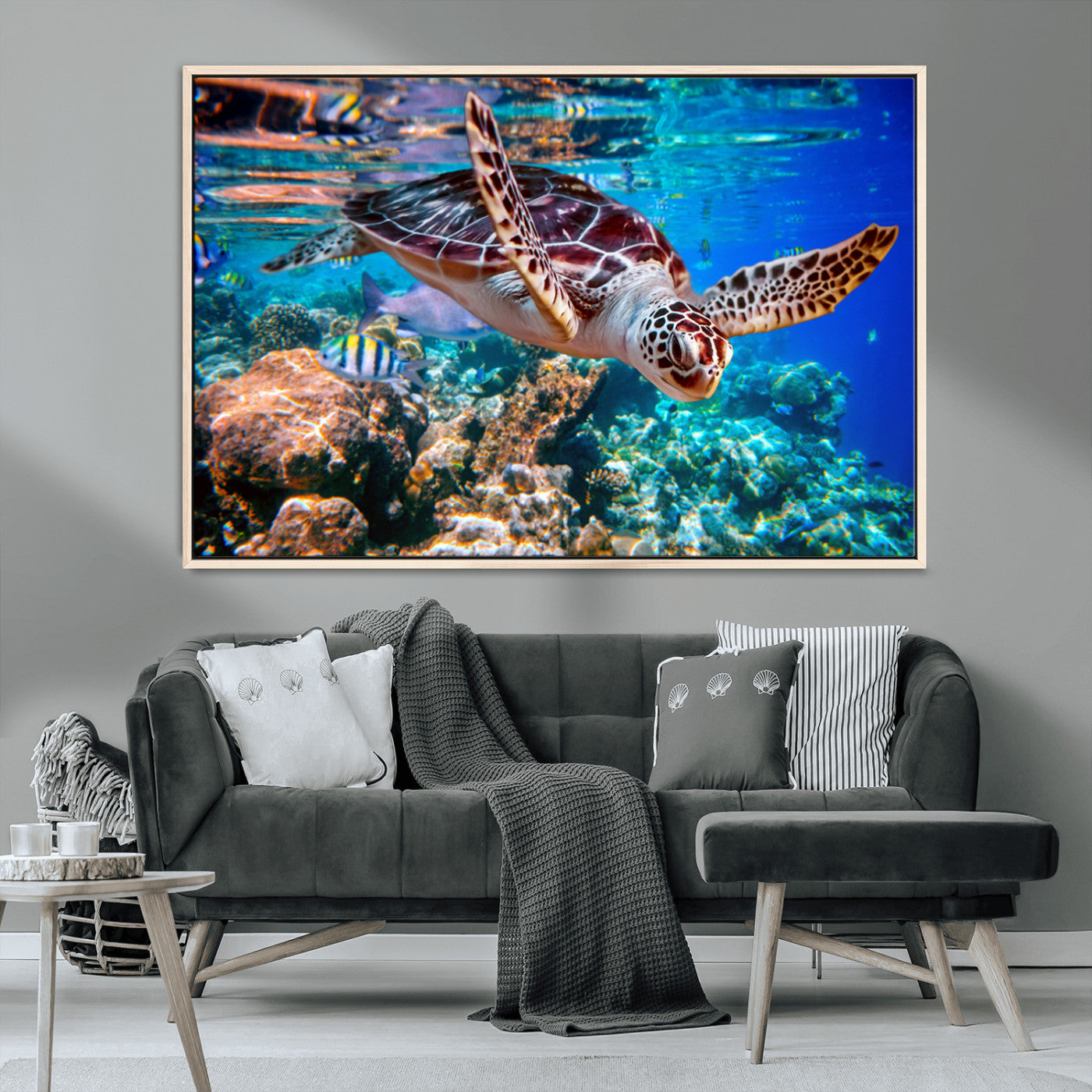 MGV-FC-36X24 - Underwater Coral Reef Sea Turtle Wall Art Canvas Print, Vibrant Marine Life | Colorful Ocean Scene
