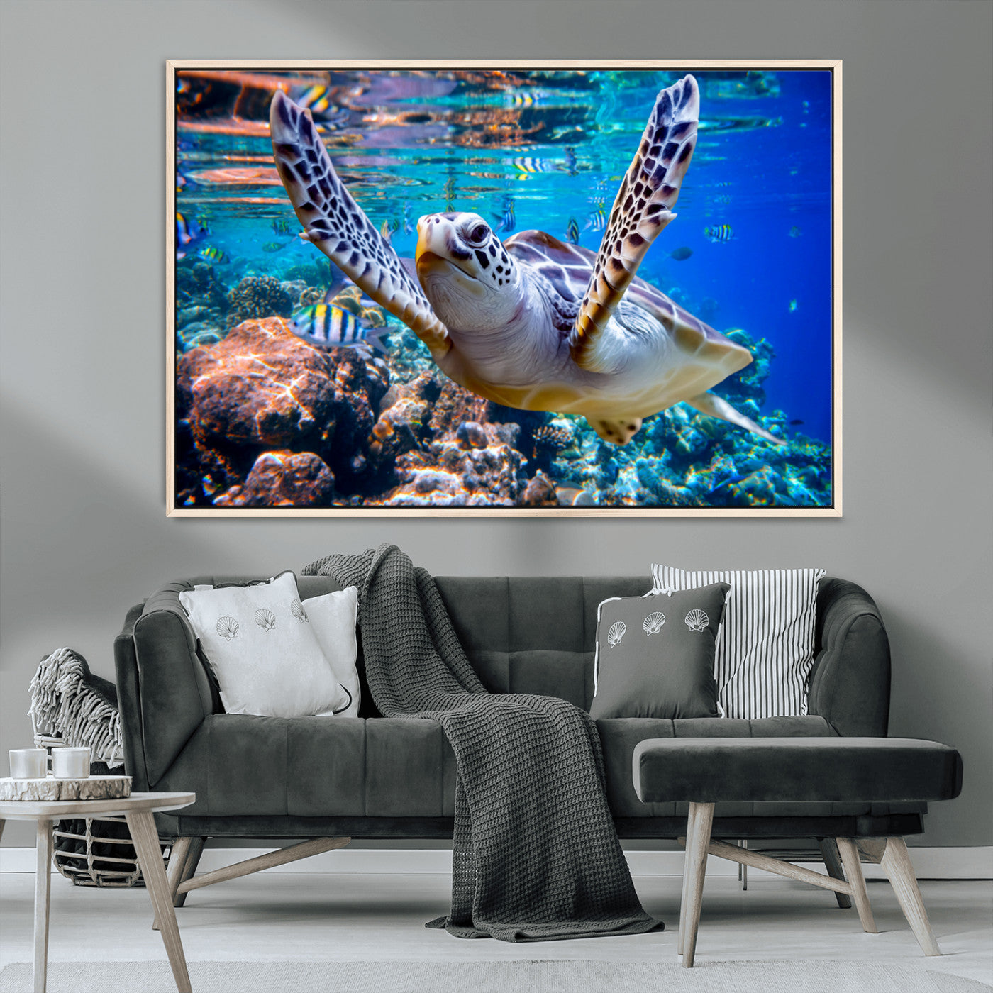 MGV-FC-36X24 - Underwater Sea Turtle Wall Art Canvas Print – Vibrant Ocean Coral Reef Décor, Ready to Hang