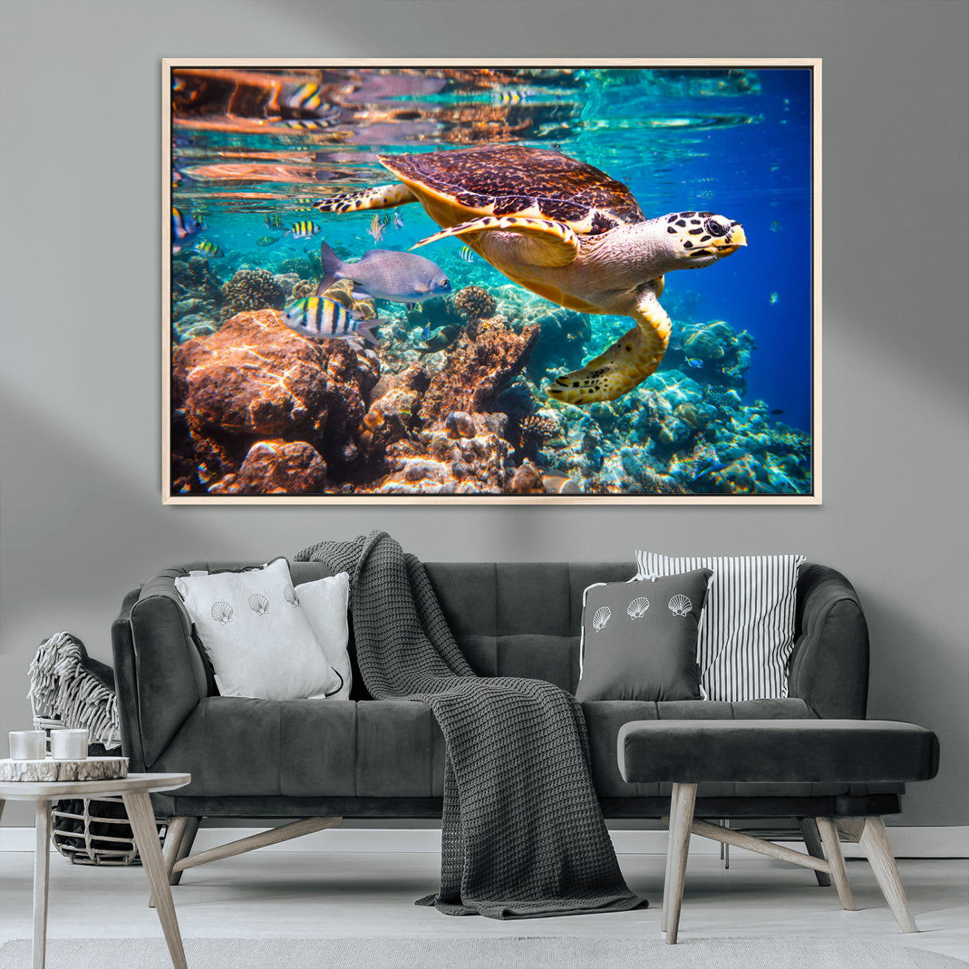 MGV-FC-36X24 - Sea Turtle Wall Art Canvas Print – Vibrant Ocean Coral Reef Décor, Ready to Hang