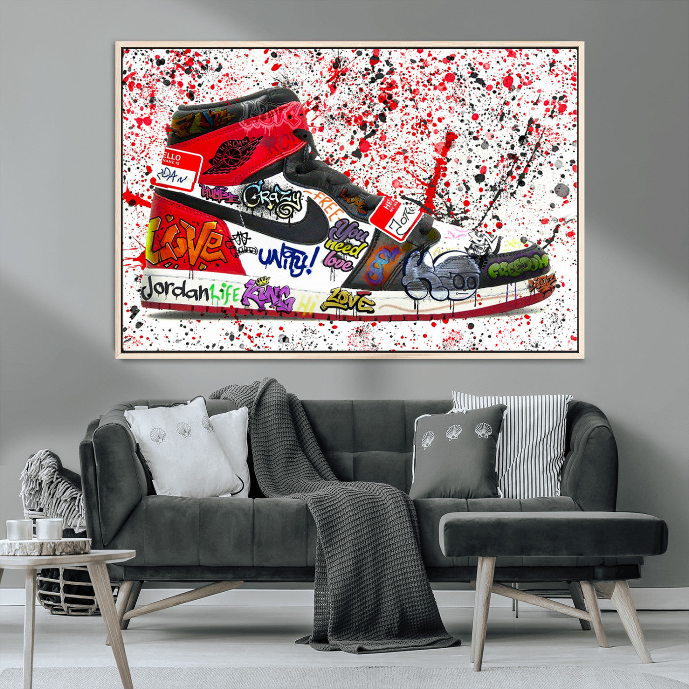 MGV-FC-36X24 - Jordan Shoes Graffiti Wall Art Canvas Print- Jordan Graffiti Canvas Wall Art - Framed Perfect for Sneaker heads and Urban Art Lovers