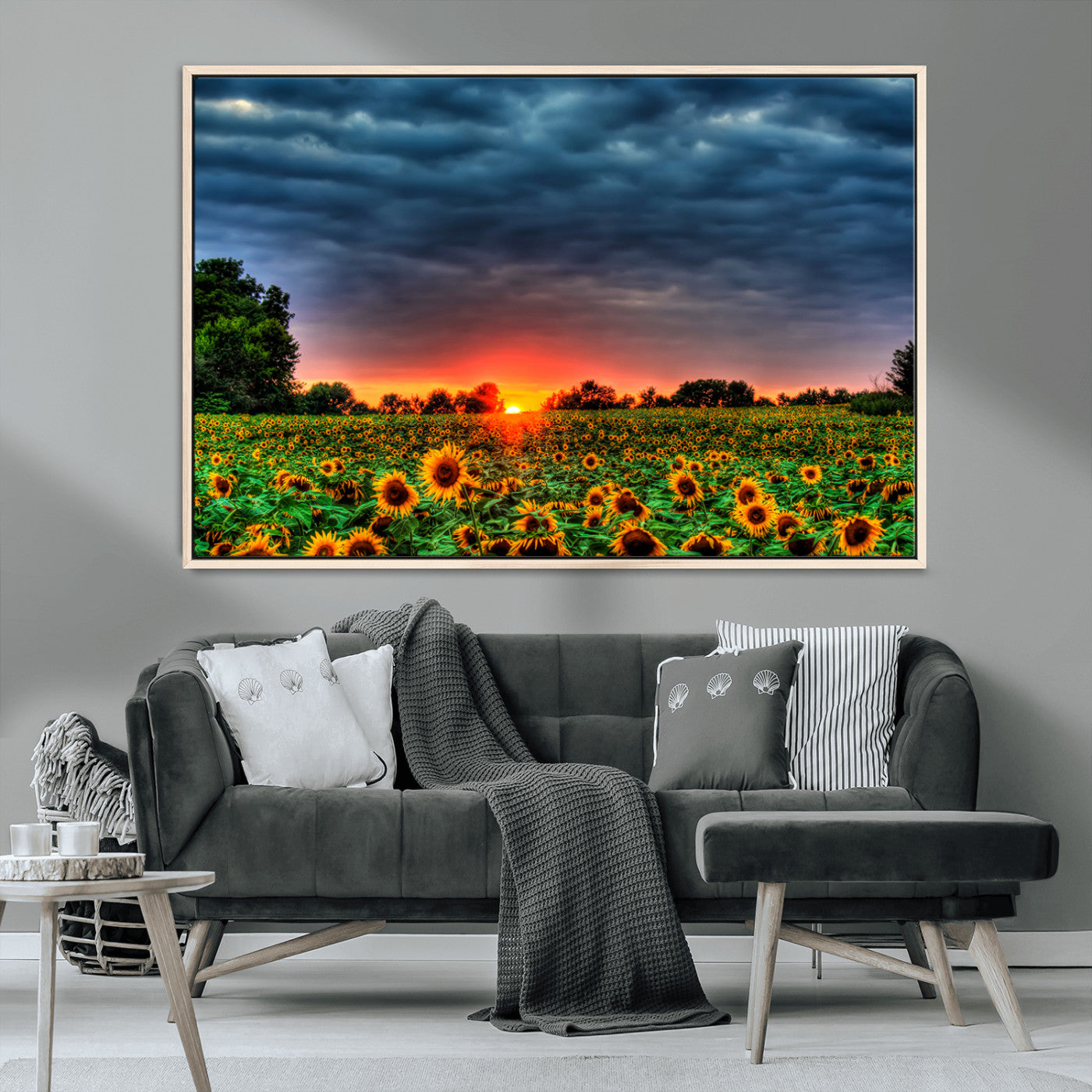 MGV-FC-36X24 - Golden Sunflower Field at Sunset – Breathtaking Sky and Vibrant Flowers, Ready to Hang Wall Art
