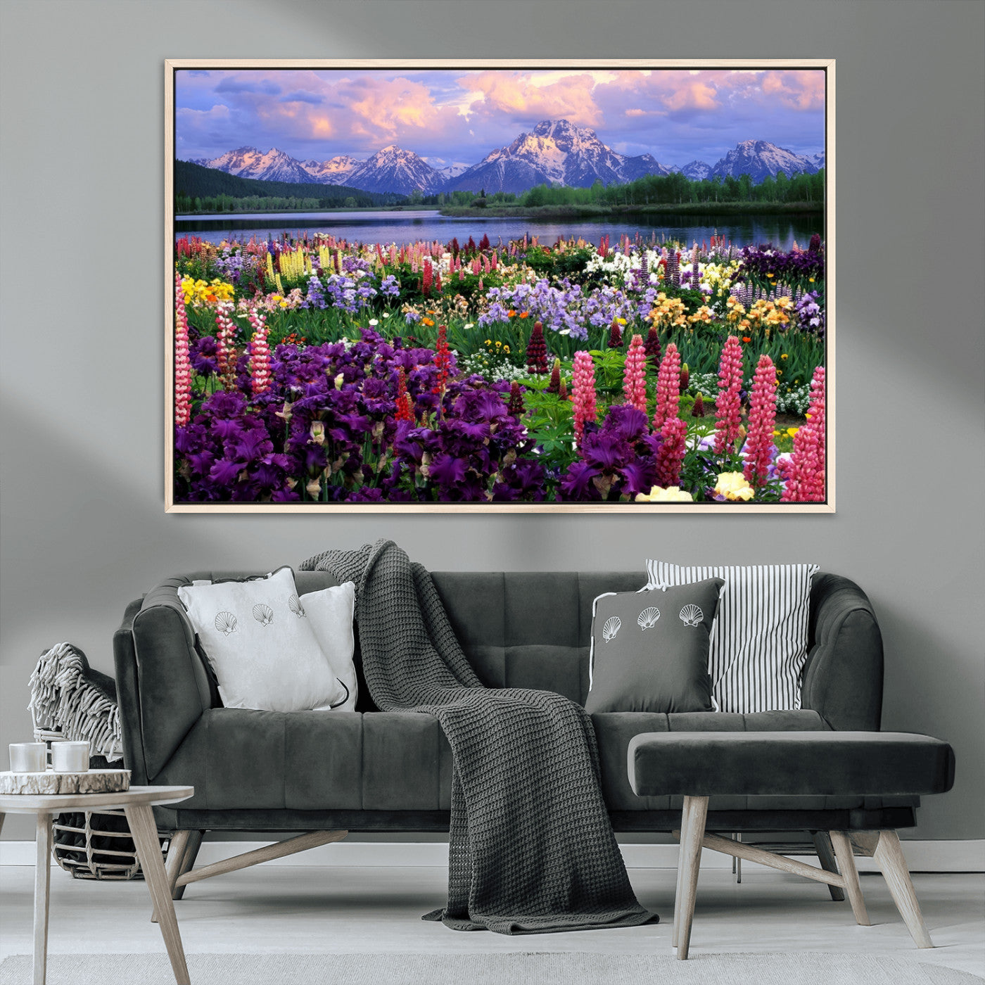 MGV-FC-36X24 - Vibrant Wildflower Garden and Mountain View Giclee Canvas Print | Floral Wall Art for Living Room