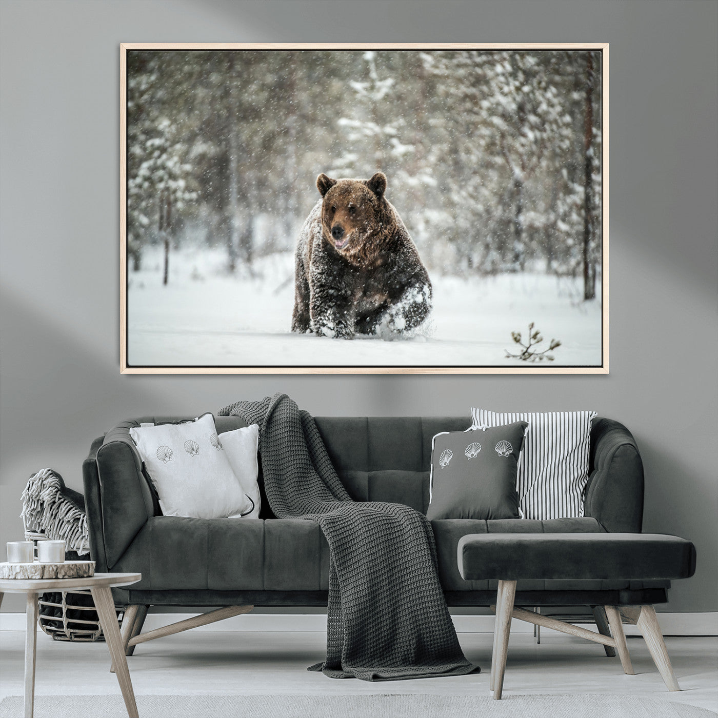 MGV-FC-36X24 - Wall Art Canvas Print – Grizzly Bear in Snowy Forest Powerful Presence Snowy Wilderness Wild Beauty
